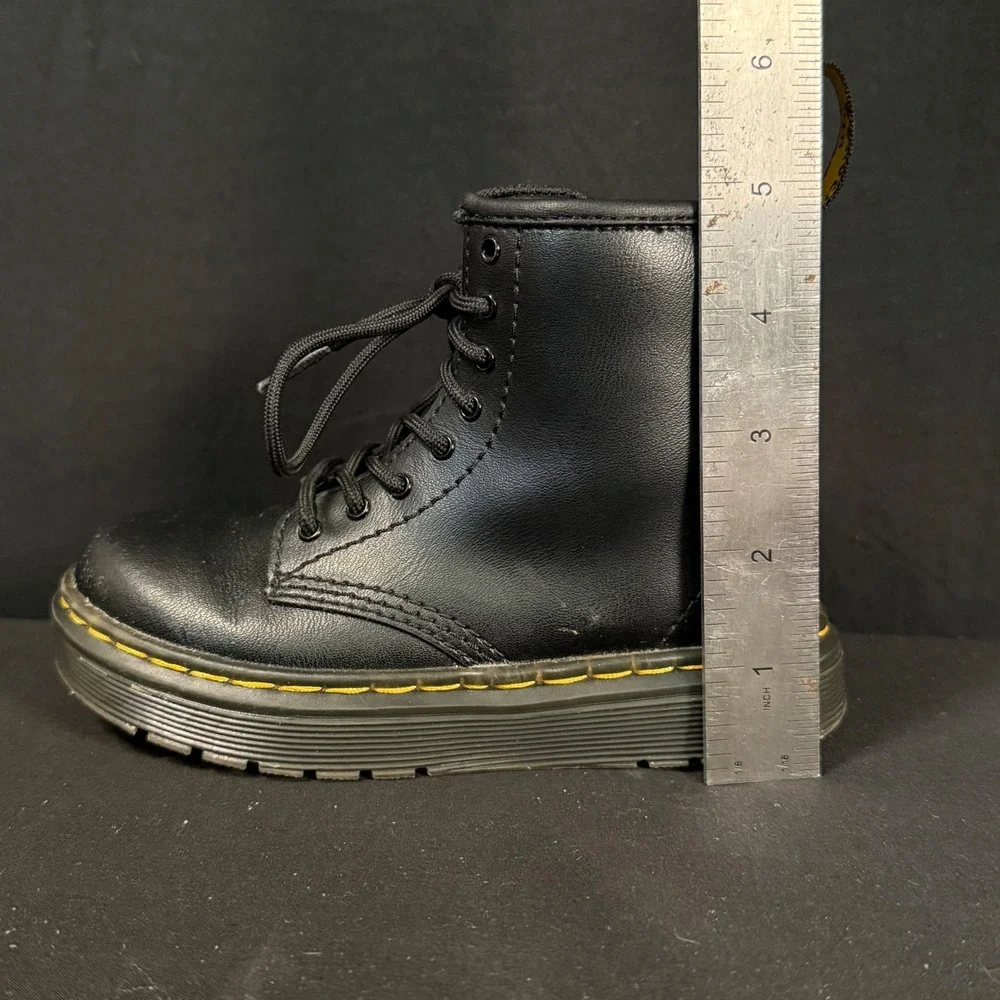 Dr. Martens Zavala T 1460 Black Leather Toddler Combat Boots Side Zip Size 10